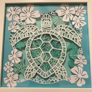 Floral Sea Turtle Shadow Box