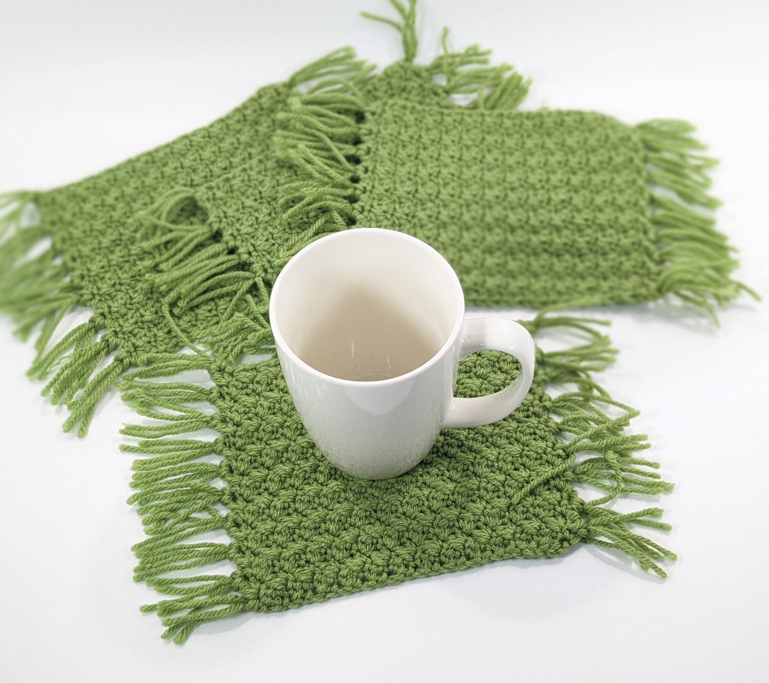 Crochet various colors mug rug set Crochet green mug rug set