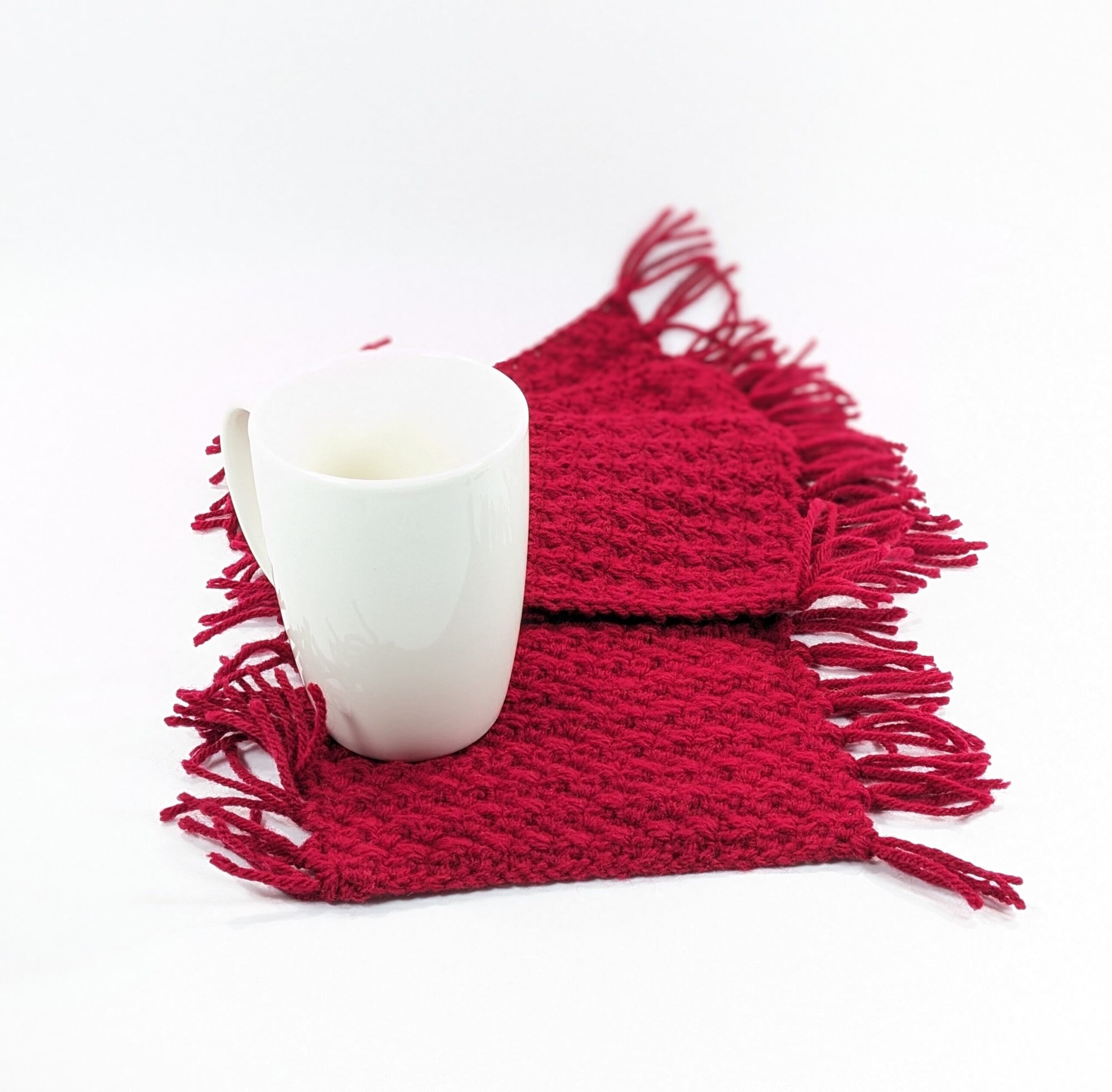 Crochet various colors mug rug set Crochet burgundy mug rug set
