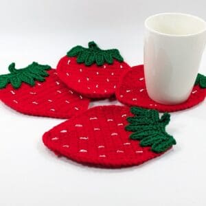 Strawberry crochet large coaster set