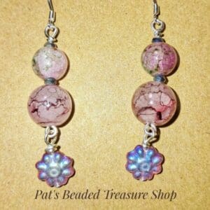 Pink marbled bead earrings