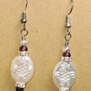 Vintage style floral bead earrings, clear acrylic dangle earrings, 925 sterling silver ear wires