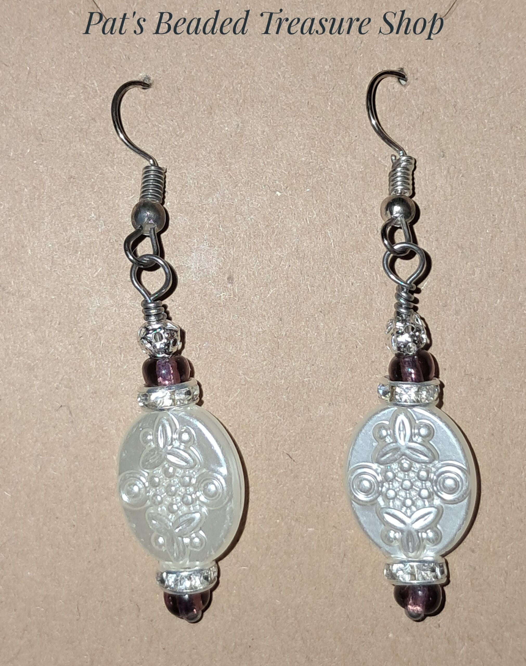 Vintage style floral bead earrings, clear acrylic dangle earrings, 925 sterling silver ear wires Vintage style floral bead earrings, clear acrylic dangle earrings, 925 sterling silver ear wires - image 3
