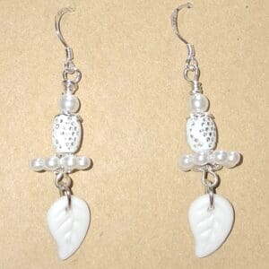 White Leaf Dangle Earrings