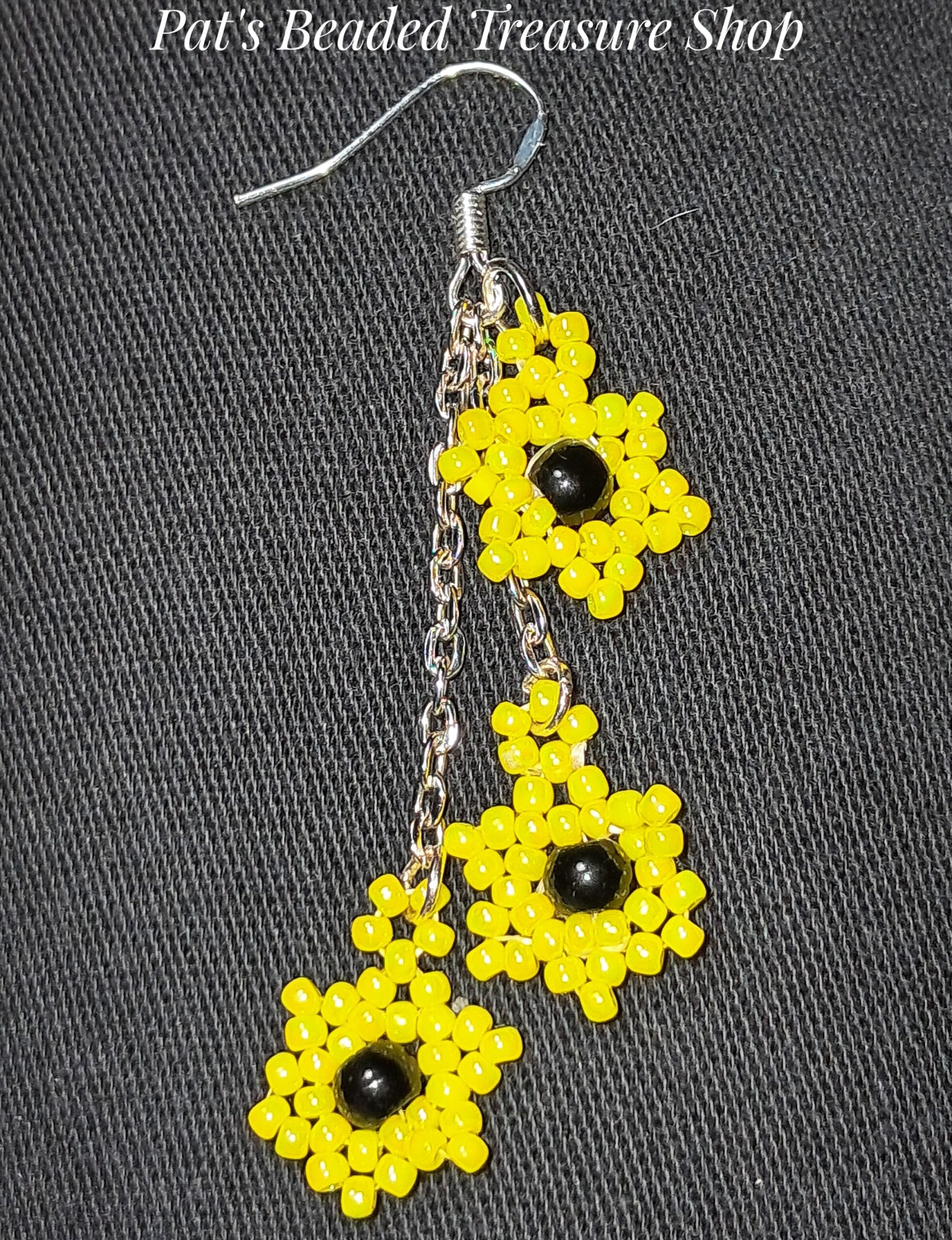 Dainty sunflower beaded dangle earrings, 925 sterling silver ear wires Dainty sunflower beaded dangle earrings, 925 sterling silver ear wires - image 3