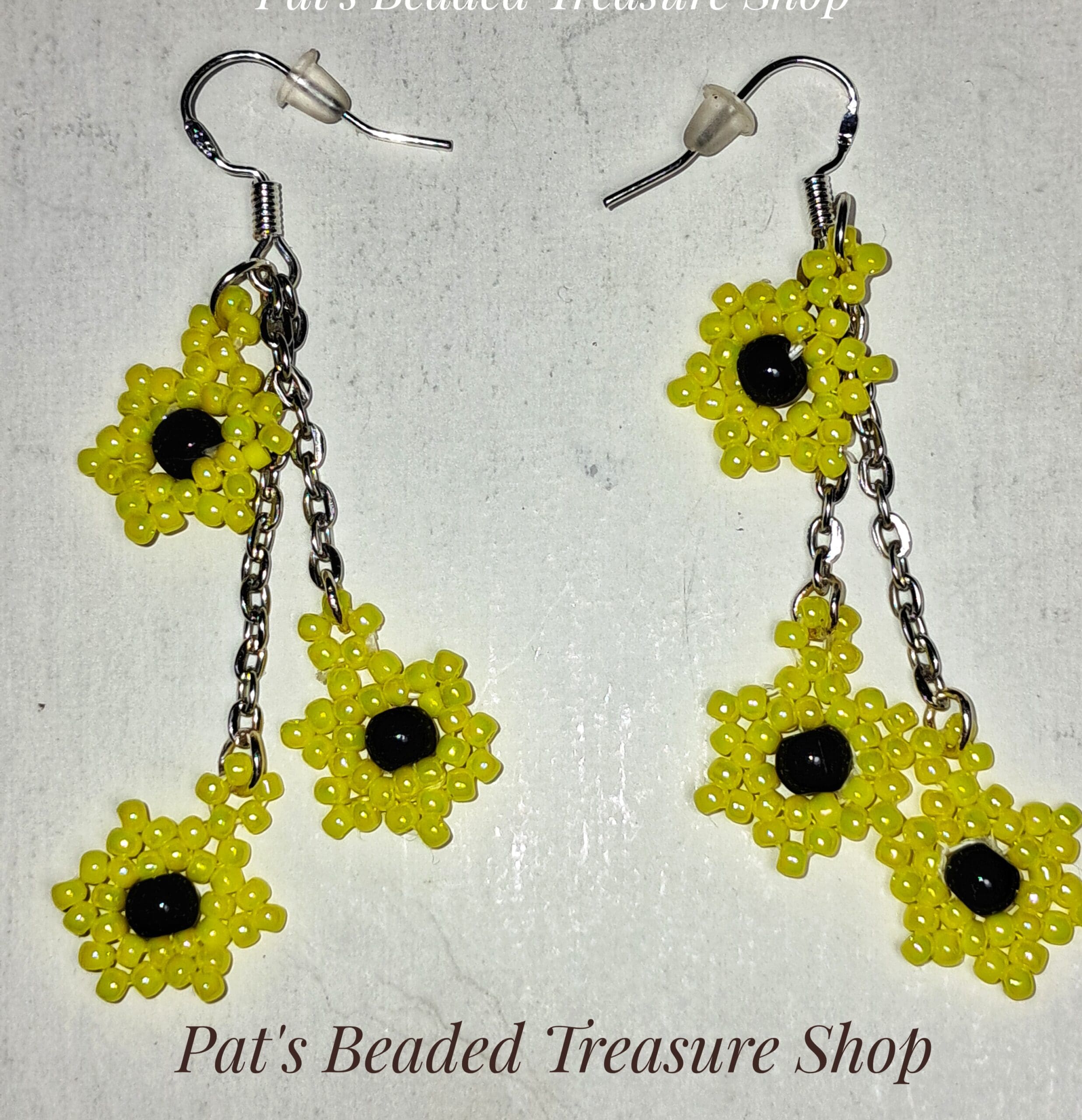 Dainty sunflower beaded dangle earrings, 925 sterling silver ear wires Dainty sunflower beaded dangle earrings, 925 sterling silver ear wires - image 4