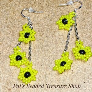 Dainty Sunflower Beaded Dangle Earrings, 925 Sterling Silver Ear Wires