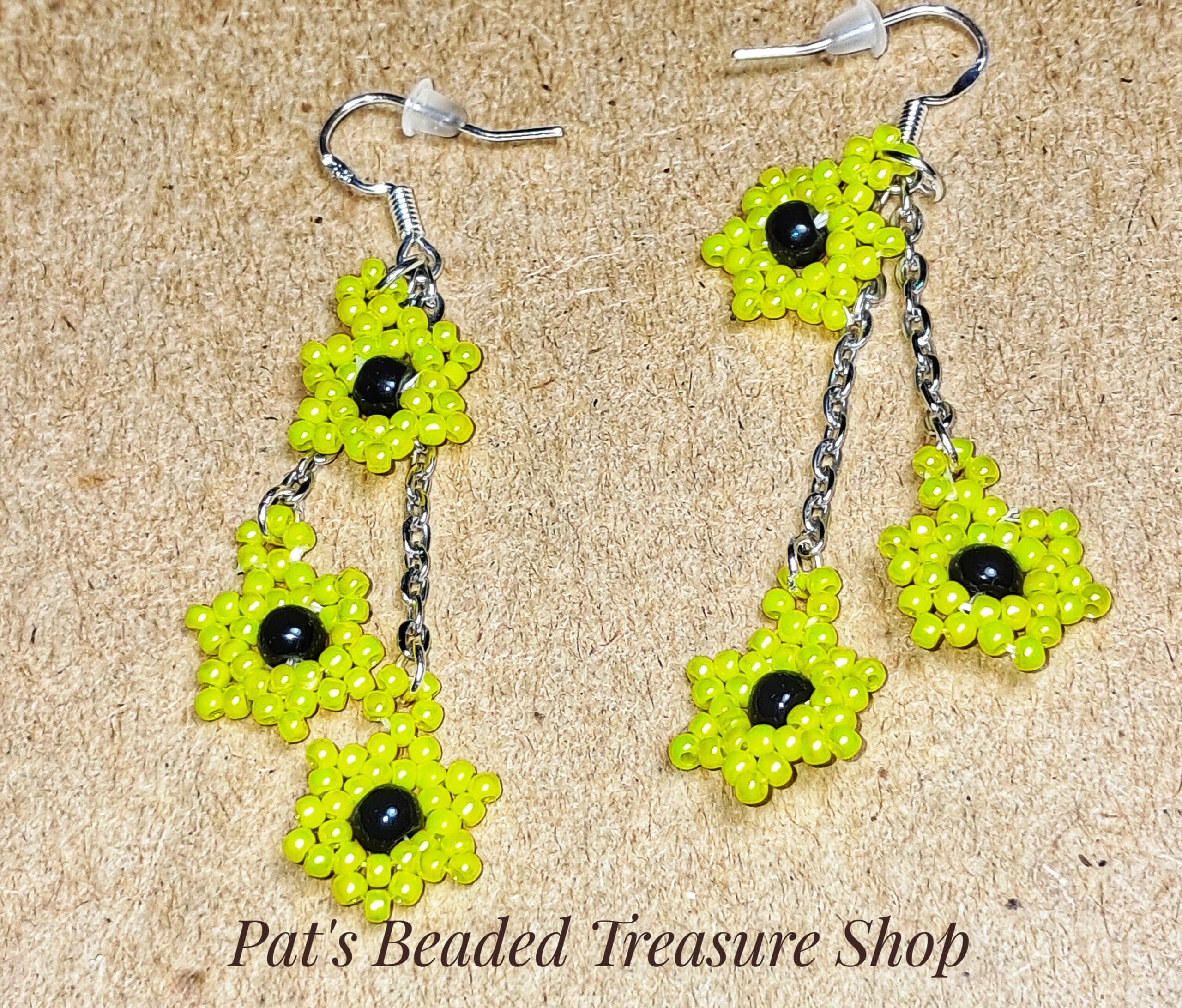 Dainty sunflower beaded dangle earrings, 925 sterling silver ear wires Dainty sunflower beaded dangle earrings, 925 sterling silver ear wires