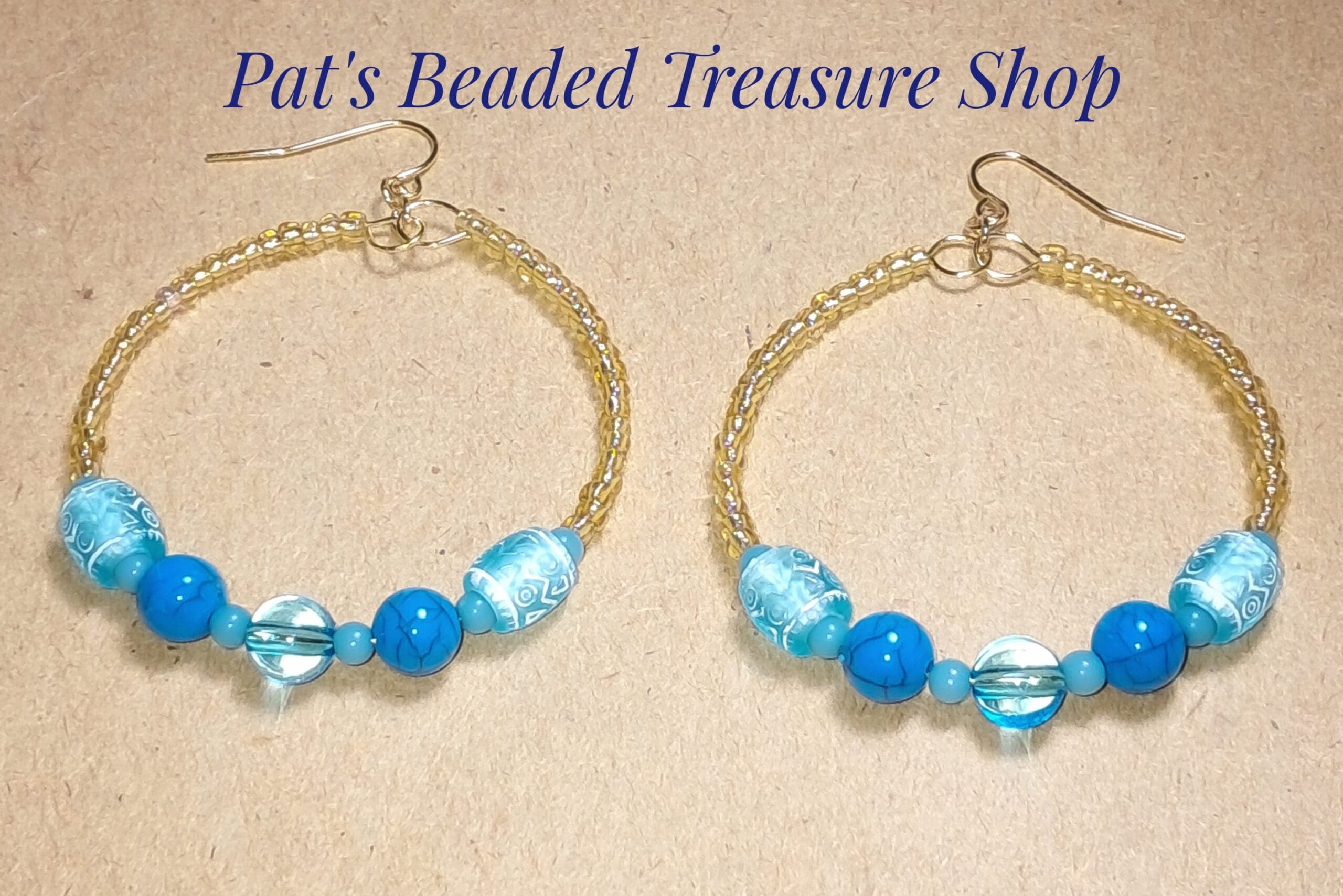 Unique blue acrylic beaded memory wire earrings with gold plated ear wires Unique blue acrylic beaded memory wire earrings with gold plated ear wires - image 2