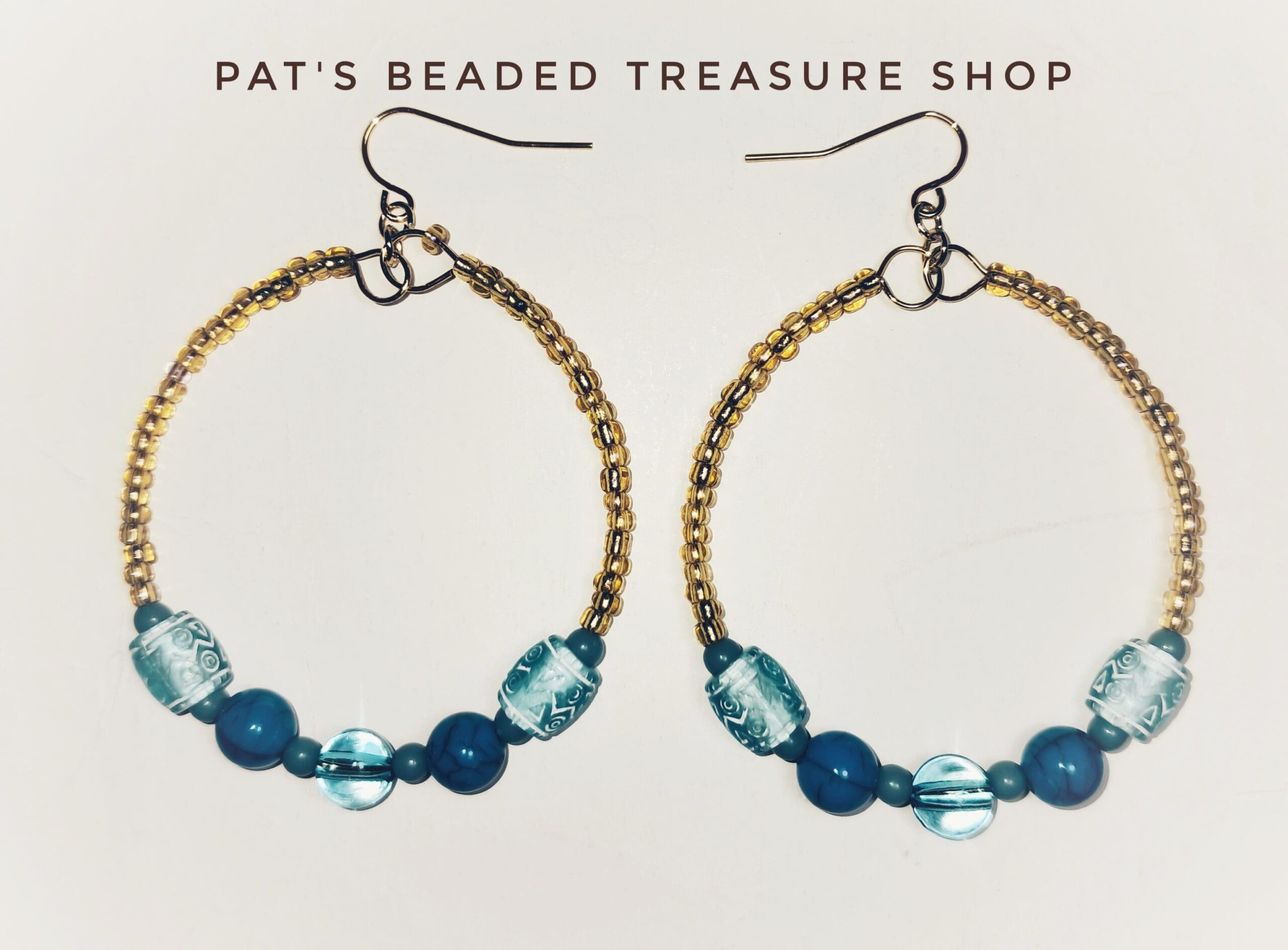 Unique blue acrylic beaded memory wire earrings with gold plated ear wires Unique blue acrylic beaded memory wire earrings with gold plated ear wires - image 4