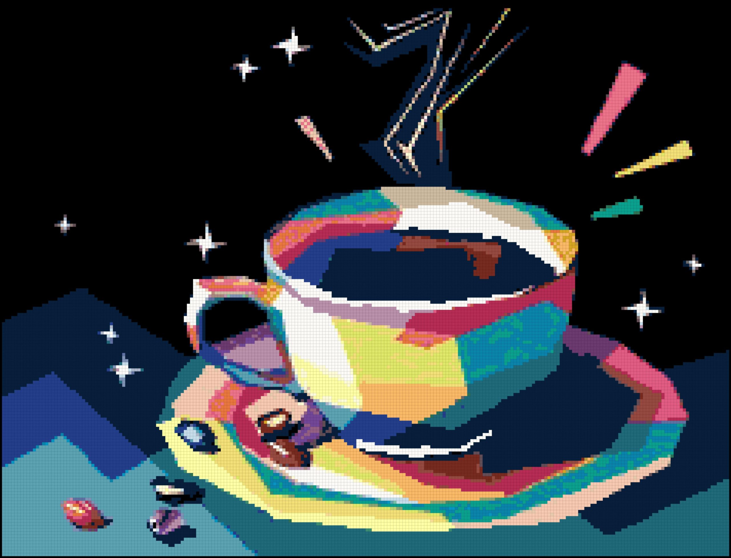 Colorful coffee cup cross stitch pattern – full coverage (pdf pattern) Colorful coffee cup