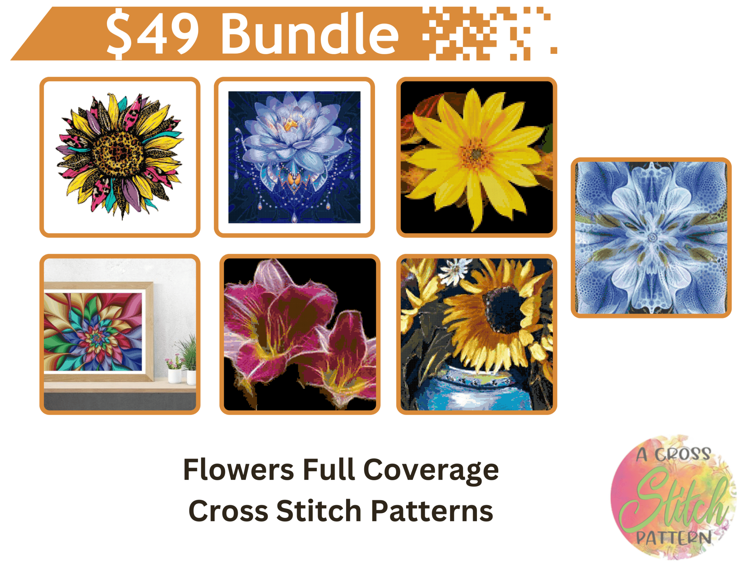 Flowers cross stitch pattern bundle by a cross stitch pattern Flowers cross stitch pattern bundle