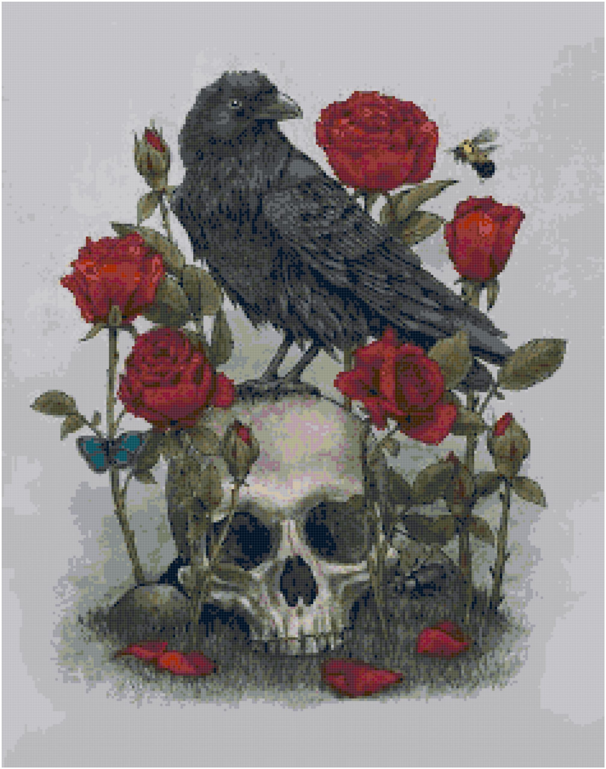 Gothic raven & roses cross stitch pattern Gothic raven & roses