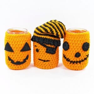 Jack-O-Lantern Crochet Mason Jar Covers