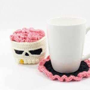 Skull Halloween Crochet Coaster Set