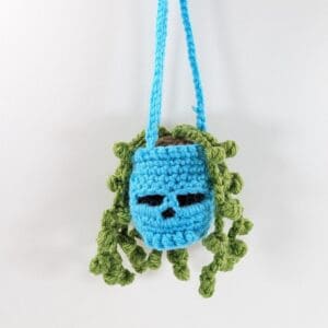 Aqua Skull Hanging Crochet Plant Car Decor