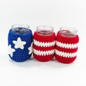 Patriotic crochet Mason Jar Cover Set