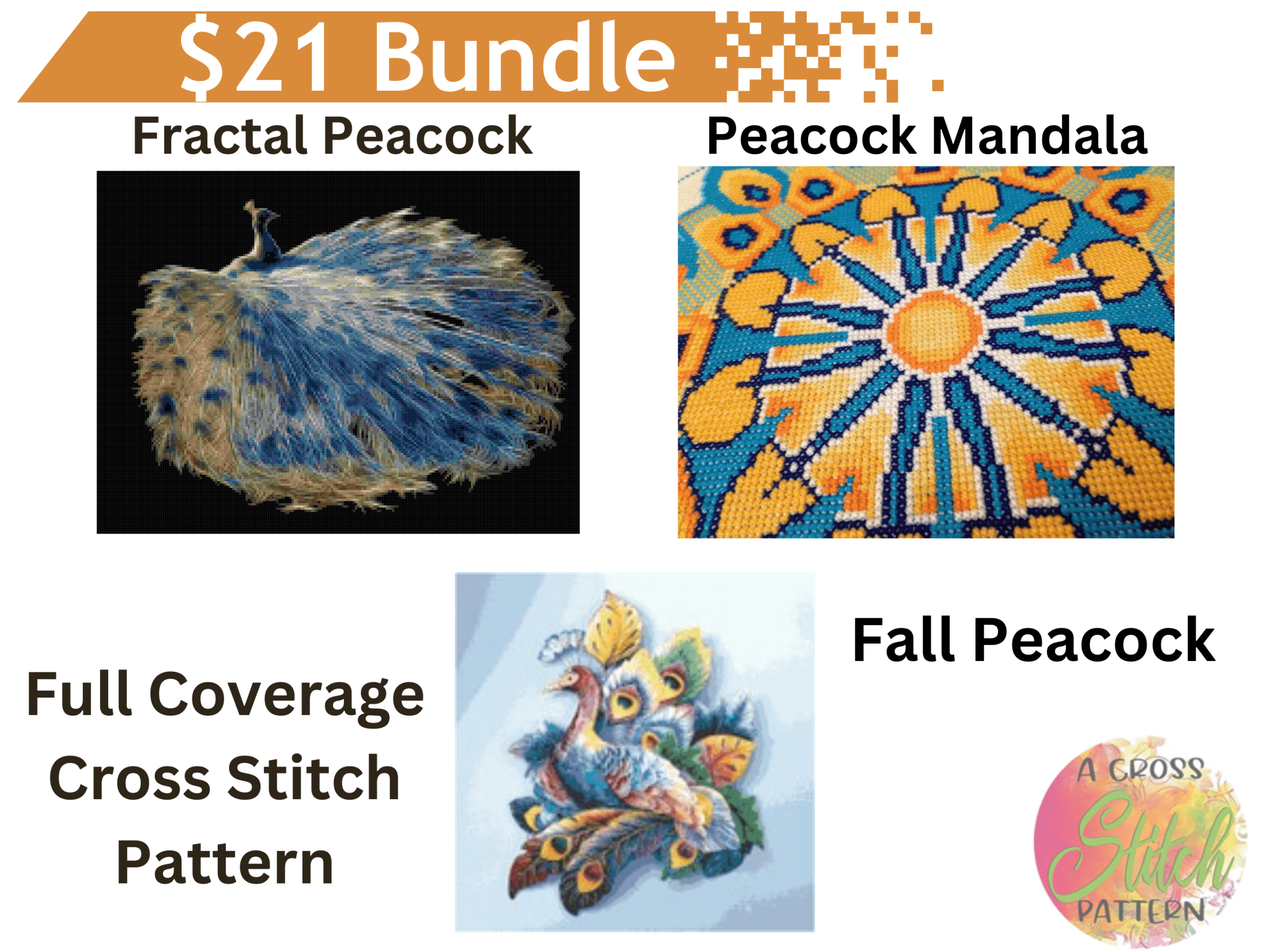 Peacock cross stitch pattern bundle by a cross stitch pattern Peacock cross stitch pattern bundle