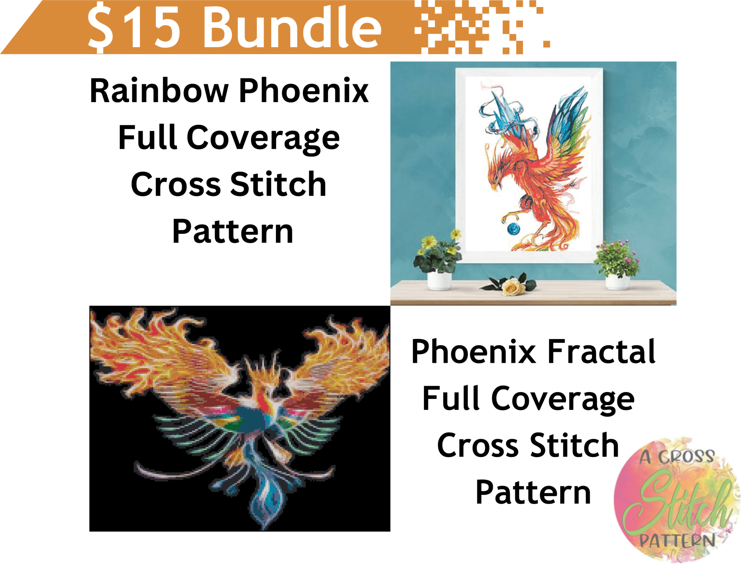 Phoenix cross stitch pattern bundle by a cross stitch pattern Phoenix cross stitch pattern bundle