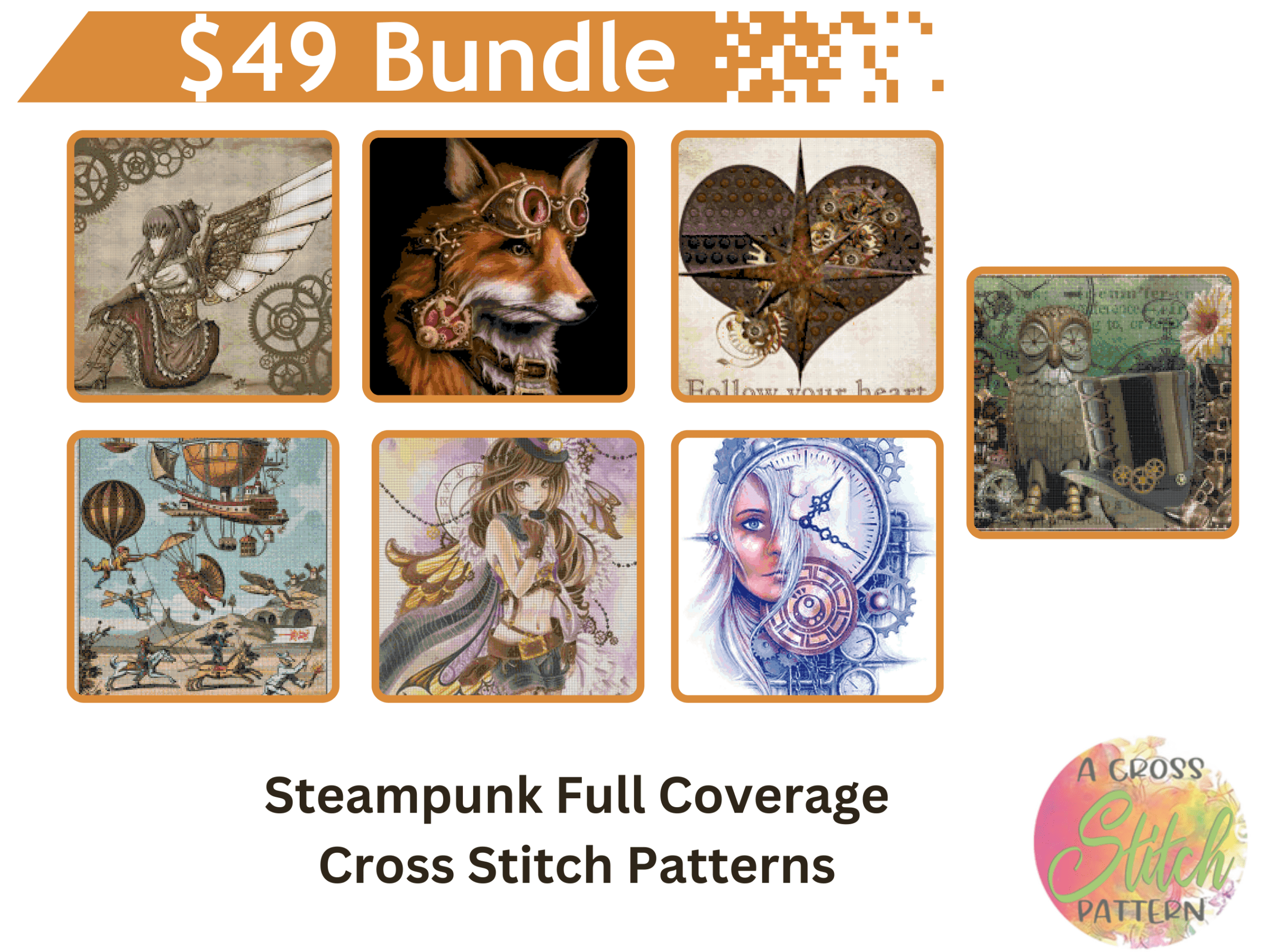 Steampunk cross stitch pattern bundle by a cross stitch pattern Steampunk cross stitch pattern bundle