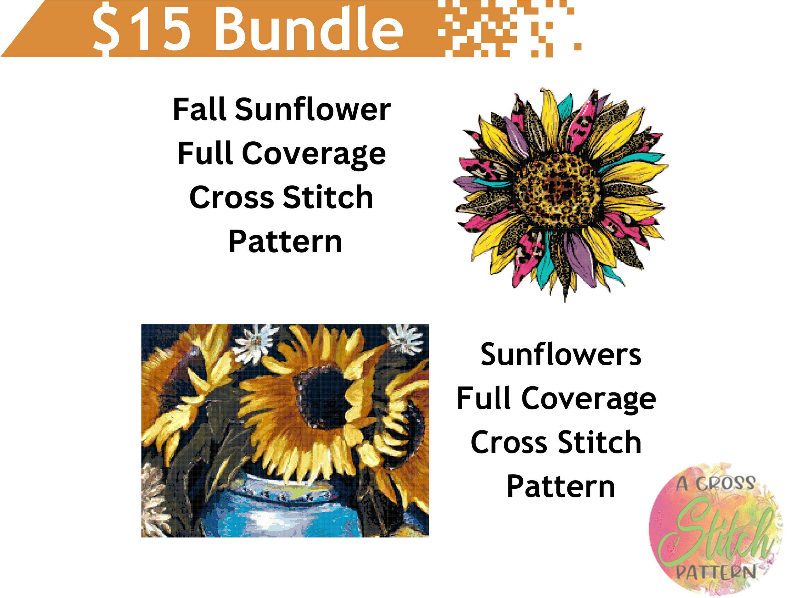 Sunflowers cross stitch pattern bundle by a cross stitch pattern Sunflowers cross stitch pattern bundle