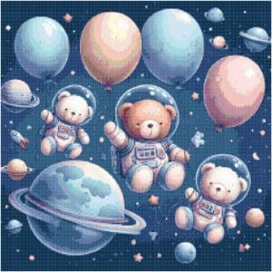 Bears in space cross stitch pattern