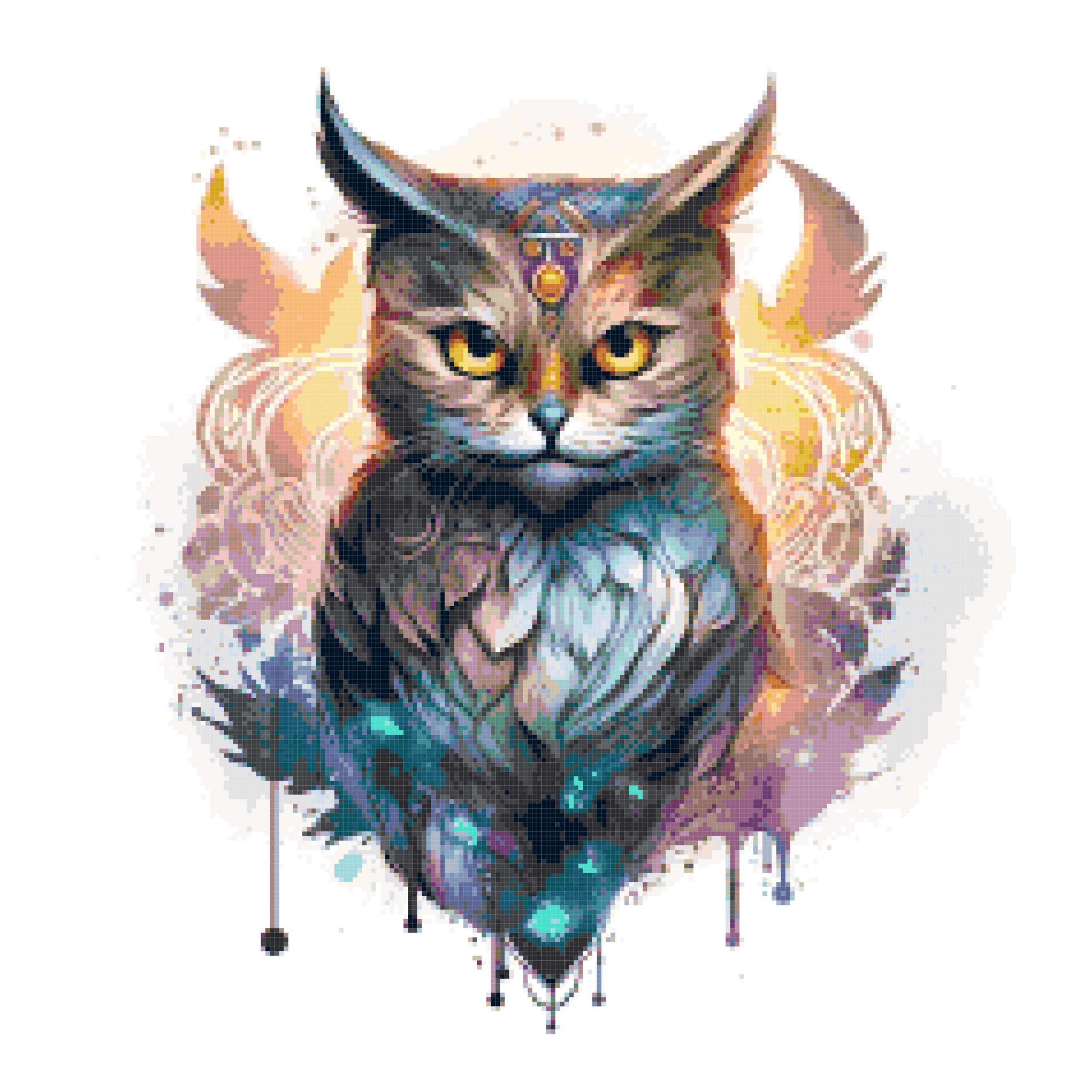 Cat owl cross stitch pattern Cat owl
