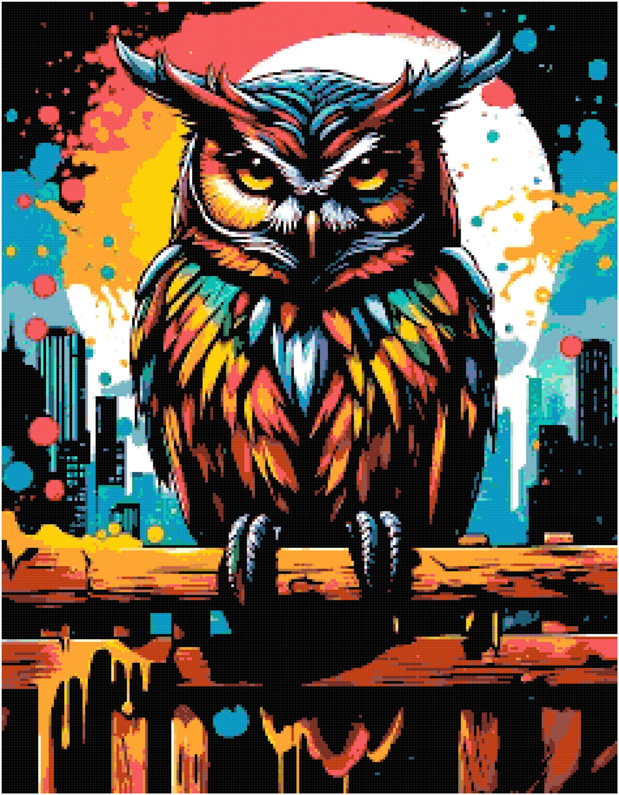 City owl cross stitch pattern City owl