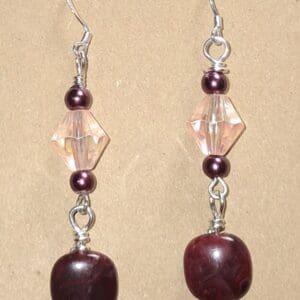 Burgundy and Blush Dangle Earrings, Acrylic Bead Earrings, 925 Sterling Silver Ear Wires