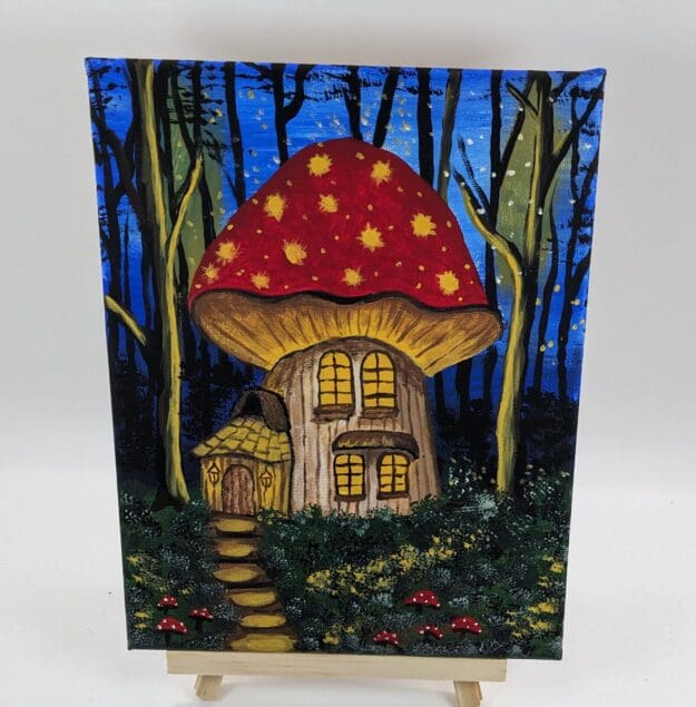 Magical mushroom house acrylic canvas painting Magical mushroom house acrylic canvas painting
