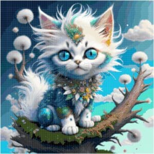 Dandelion Kitten Cross Stitch Pattern