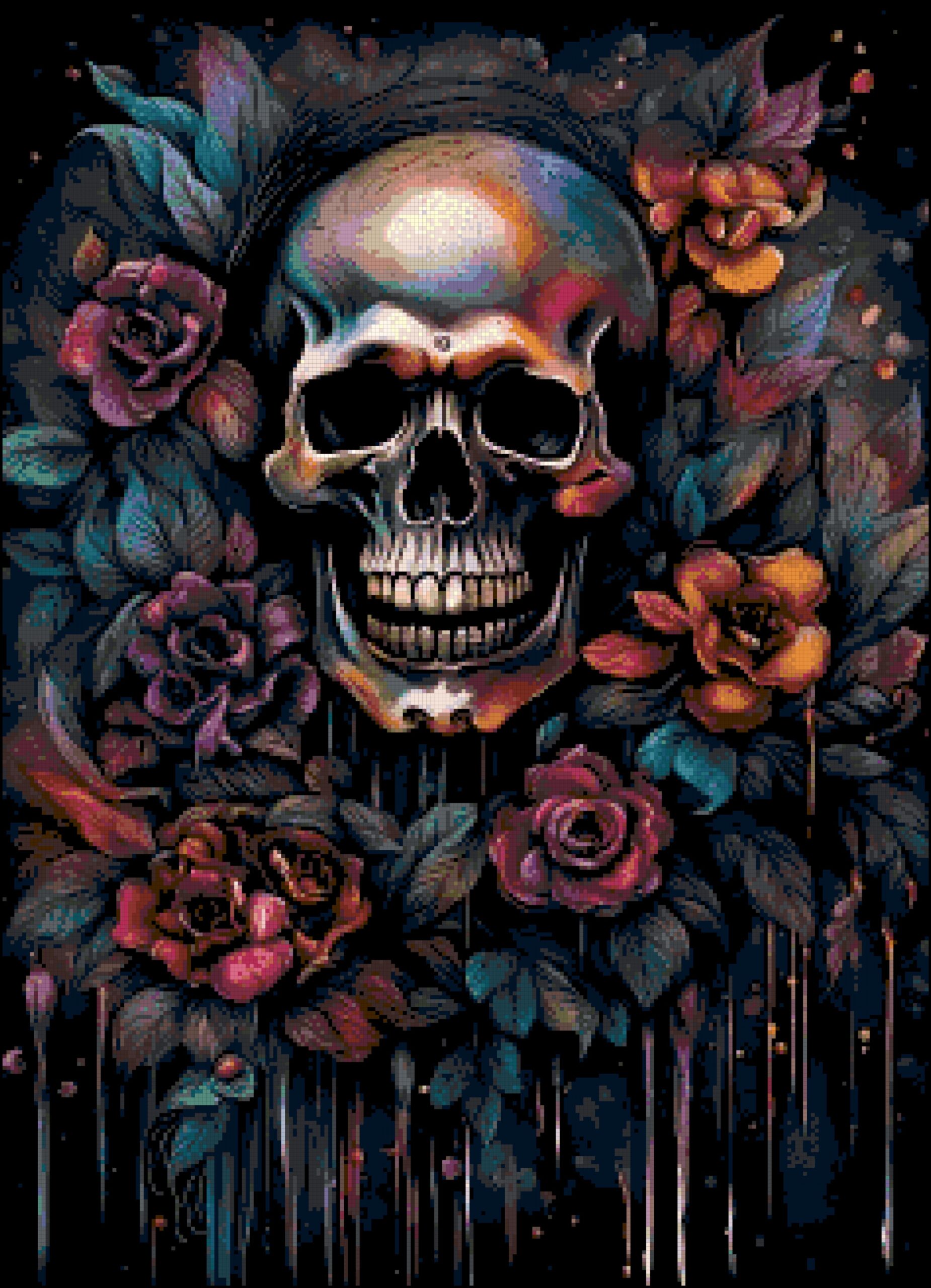 Dripping flower skull cross stitch pattern Dripping flower skull