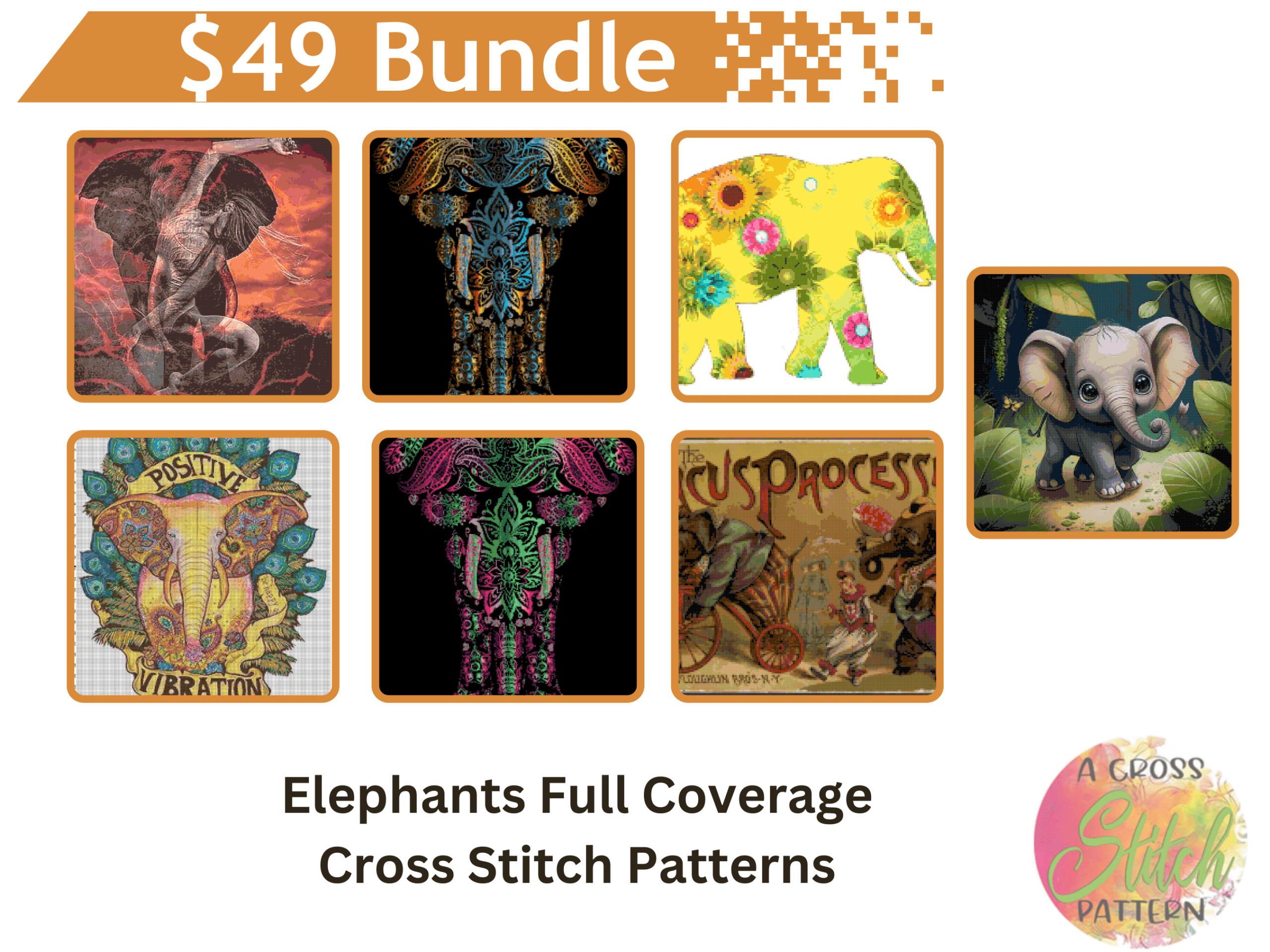 Elephants cross stitch pattern bundle by a cross stitch pattern Elephants cross stitch pattern bundle