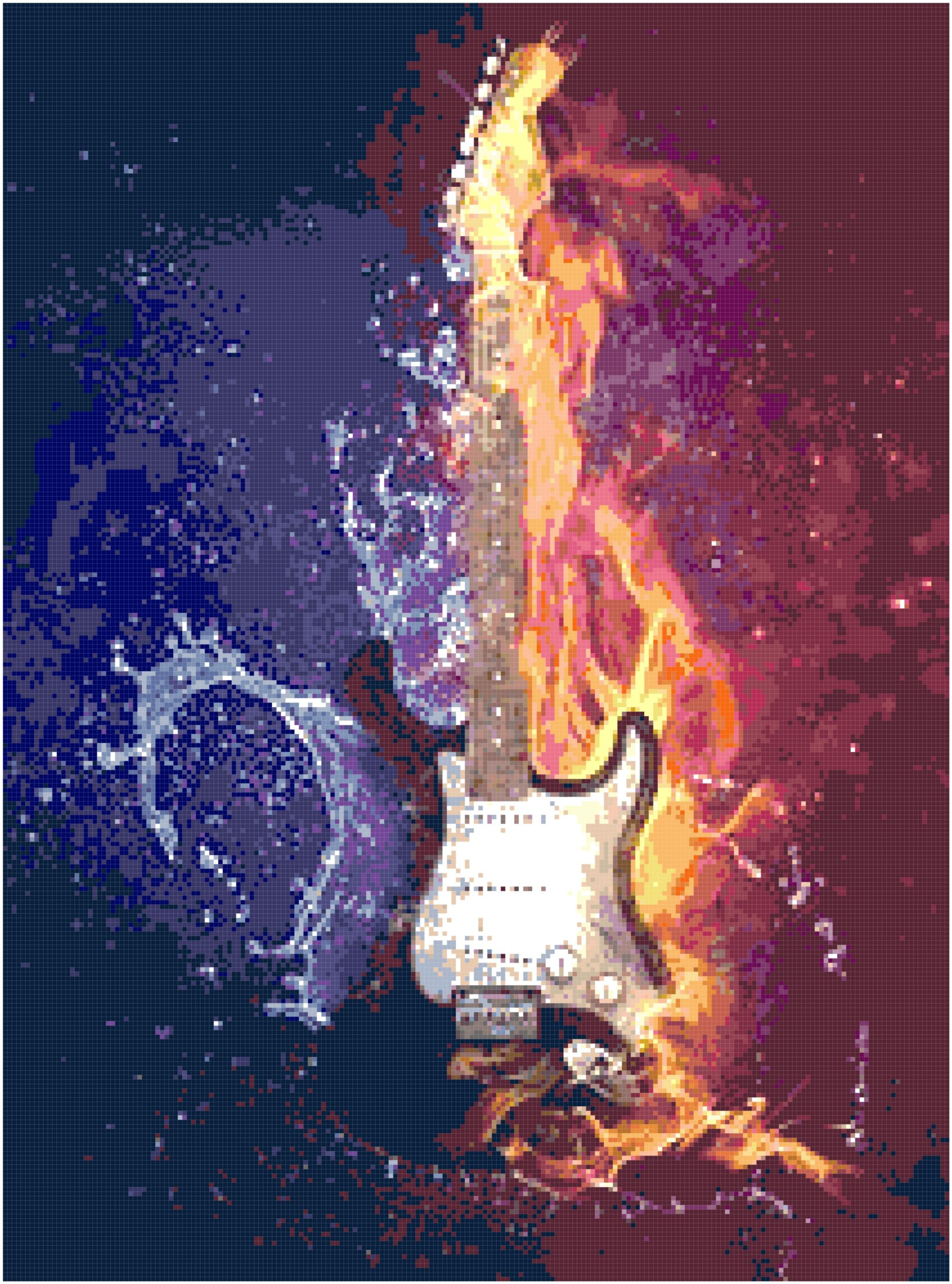 Electric guitar cross stitch pattern – fire and water fractal (pdf pattern) Electric guitar