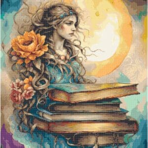 Lady With Books Cross Stitch Pattern