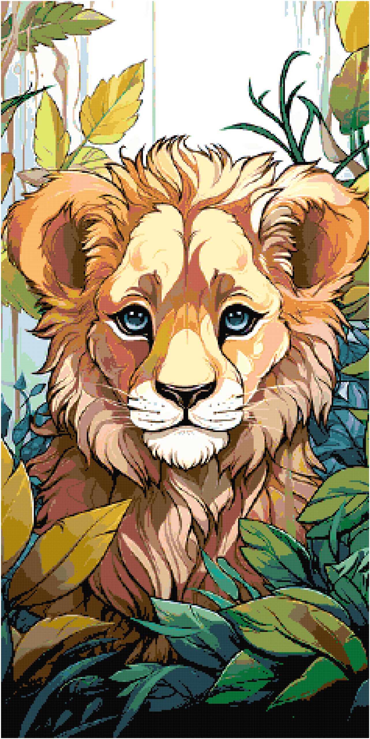 Lion in the leaves cross stitch pattern Lion in the leaves