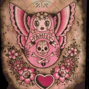 Pink Sugar Skull Cross Stitch Pattern 