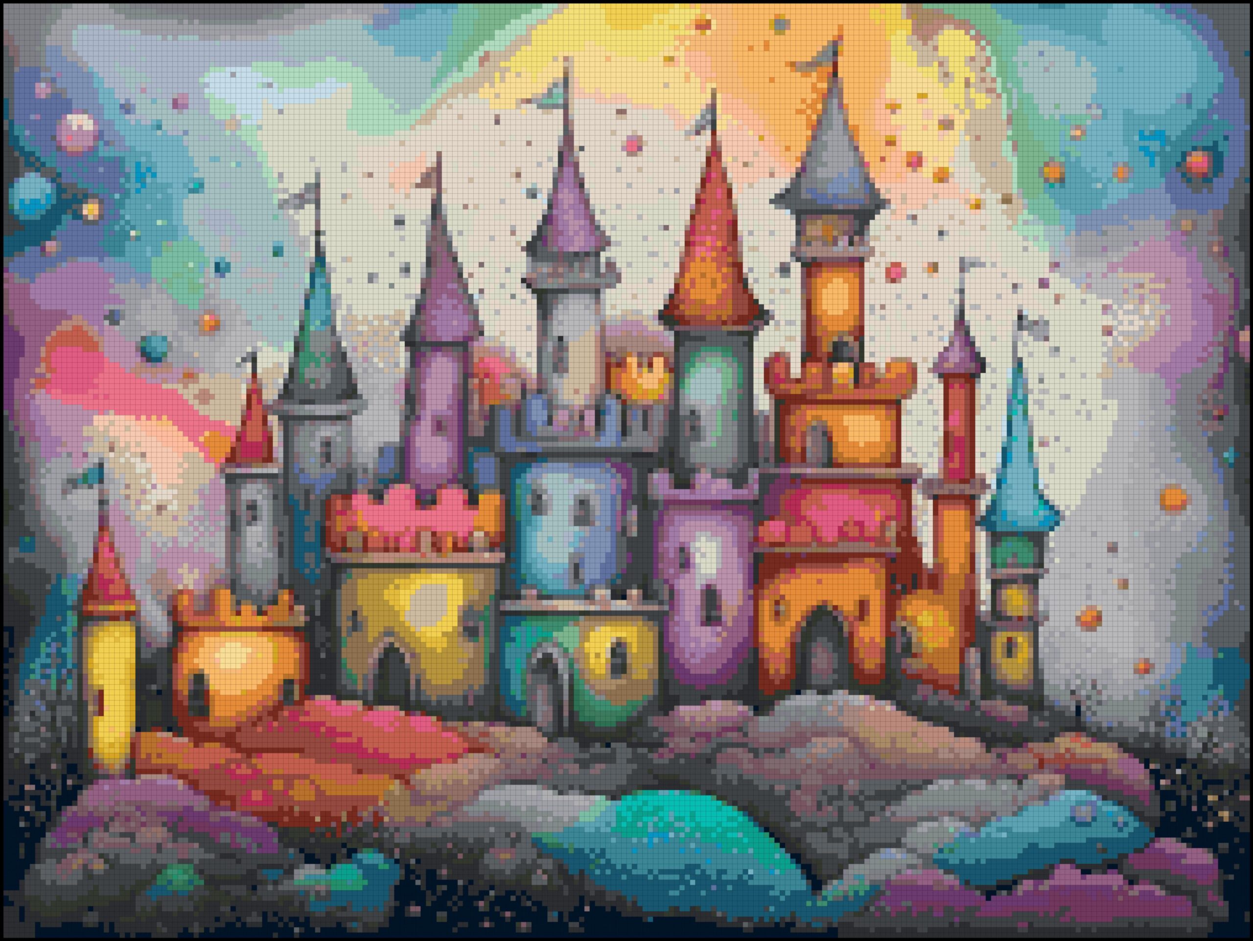 Rainbow castle cross stitch pattern Rainbow castle