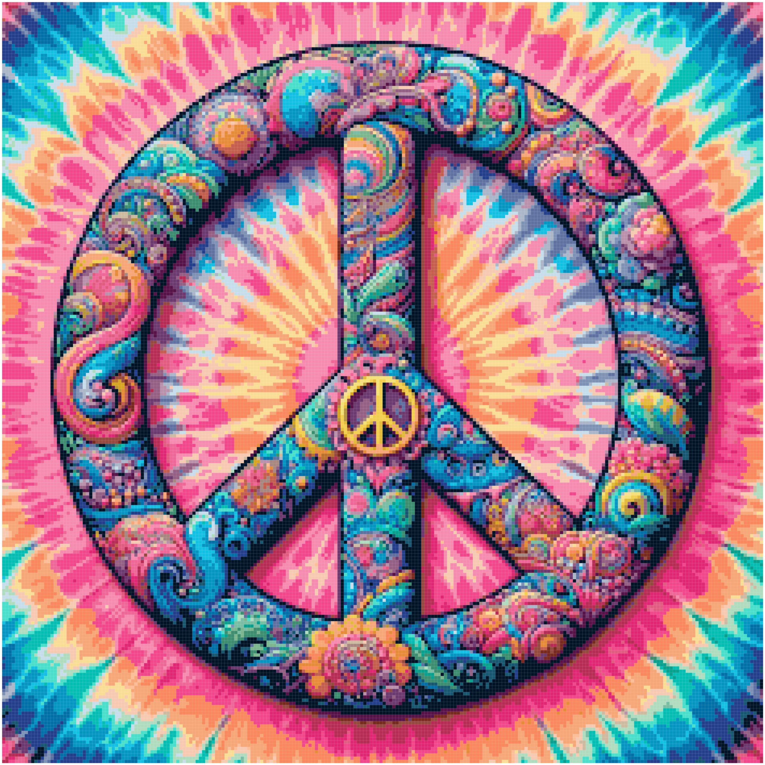 Retro peace sign cross stitch pattern Retro peace sign