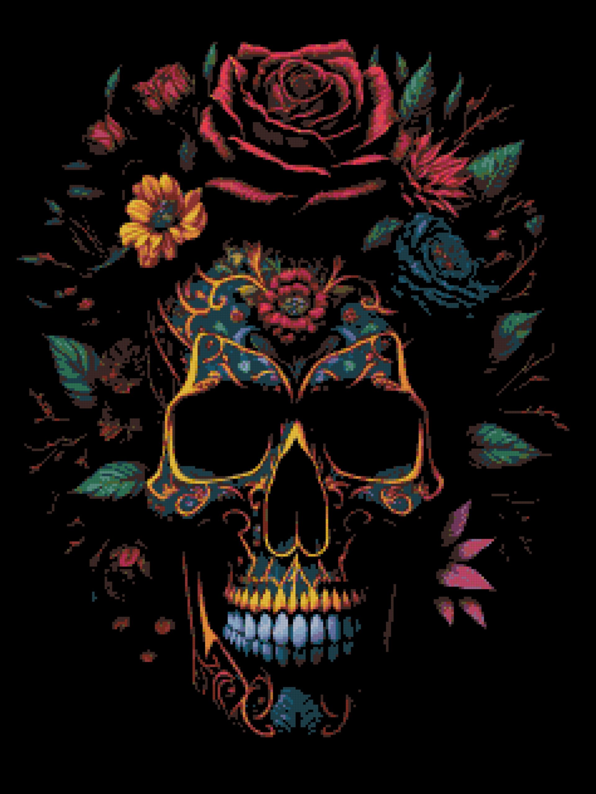 Roses skull cross stitch pattern – gothic needlework (pdf pattern) Roses skull