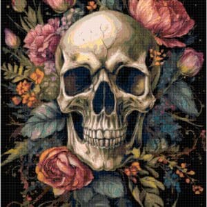 Floral Skull Wreath Cross Stitch Pattern