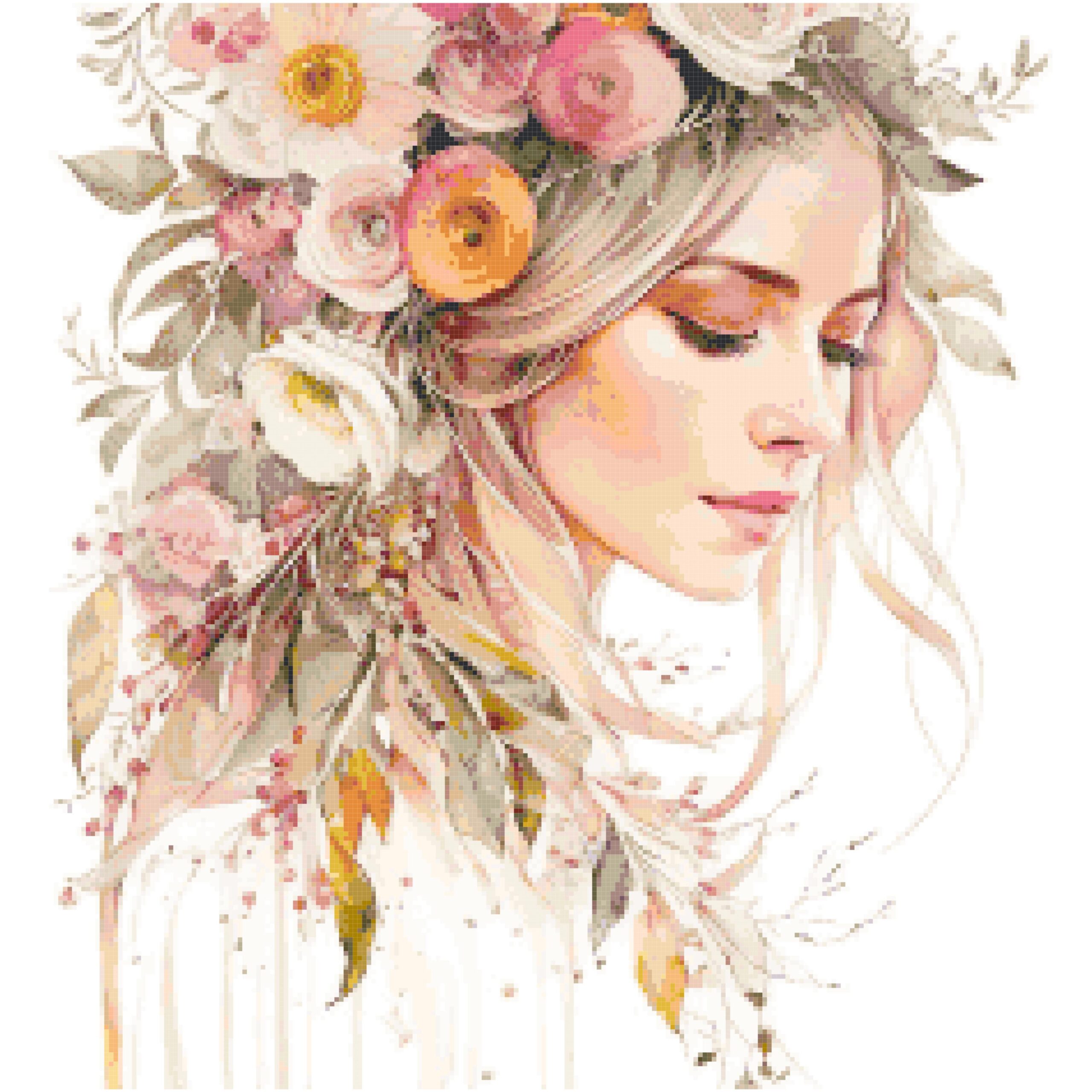 Watercolor girl cross stitch pattern Watercolor girl