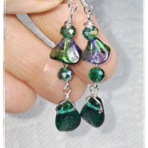 Iridescent Emerald Green Dangle Earrings