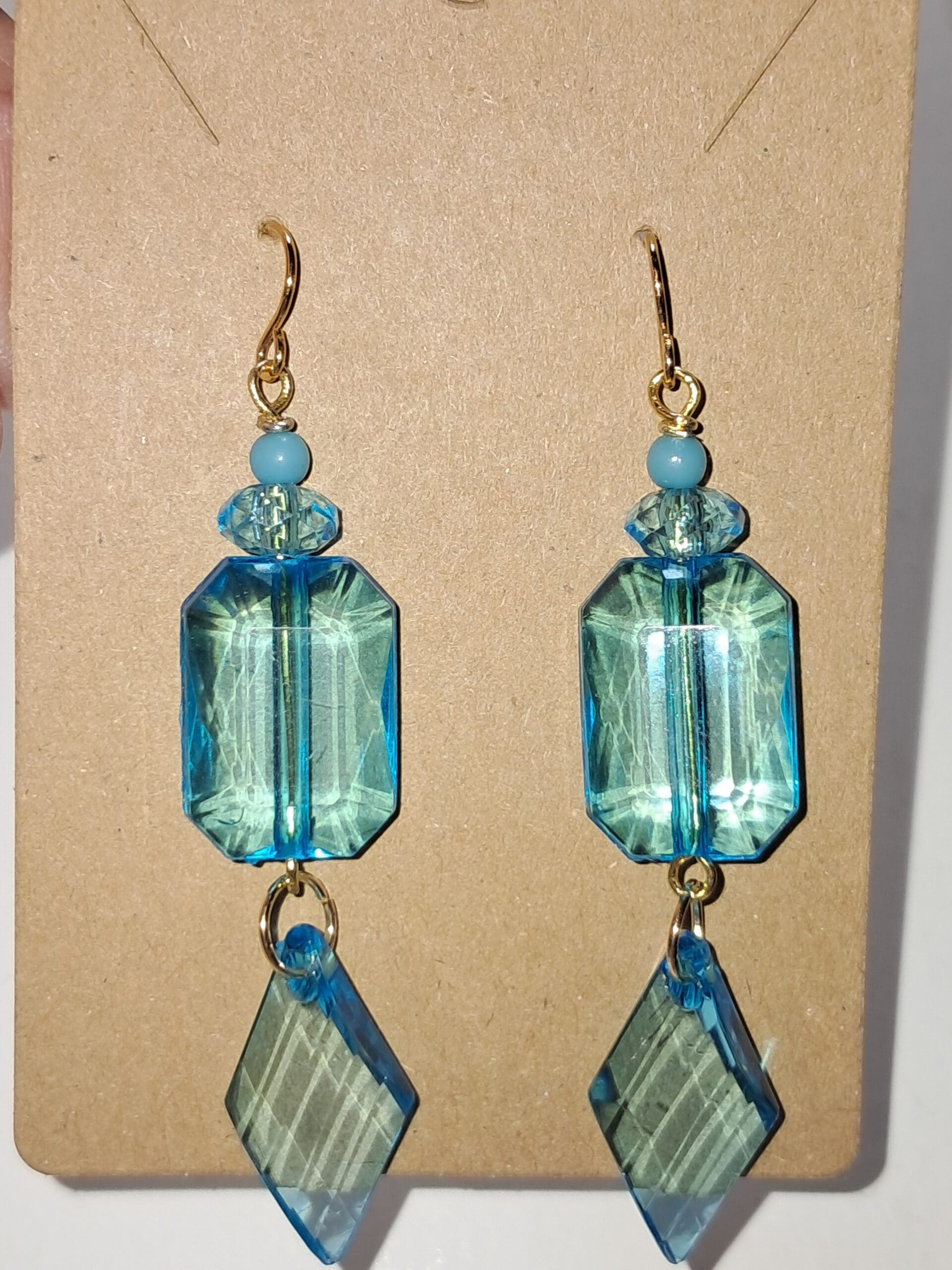 Sleek aqua blue acrylic geometric dangle earrings with gold plated ear wires Sleek aqua blue acrylic geometric dangle earrings with gold plated ear wires - image 3