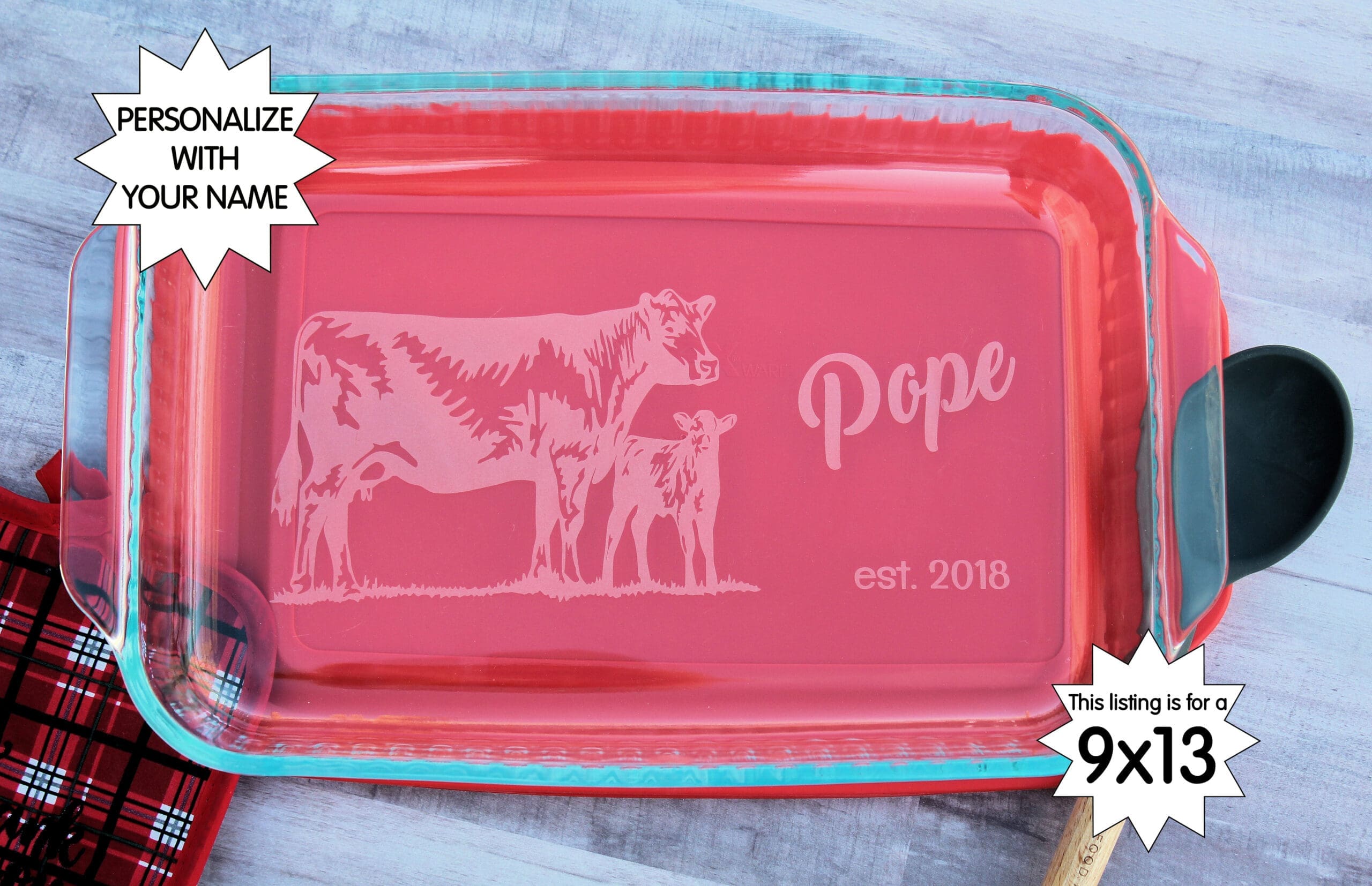 Angus cattle customized 9×13 casserole dish | personalized baking pan | custom engraved family recipe gift Angus cattle customized 9×13 casserole dish | personalized baking pan | custom engraved family recipe gift - image 4