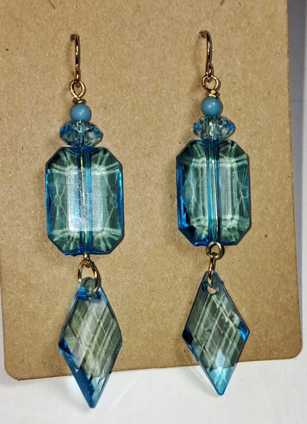 Sleek aqua blue acrylic geometric dangle earrings with gold plated ear wires Sleek aqua blue acrylic geometric dangle earrings with gold plated ear wires - image 2