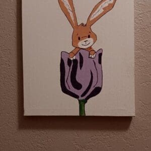 Adorable Bunny in a Purple Tulip Painting
