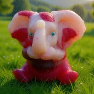 Pink and White Sitting Elephant