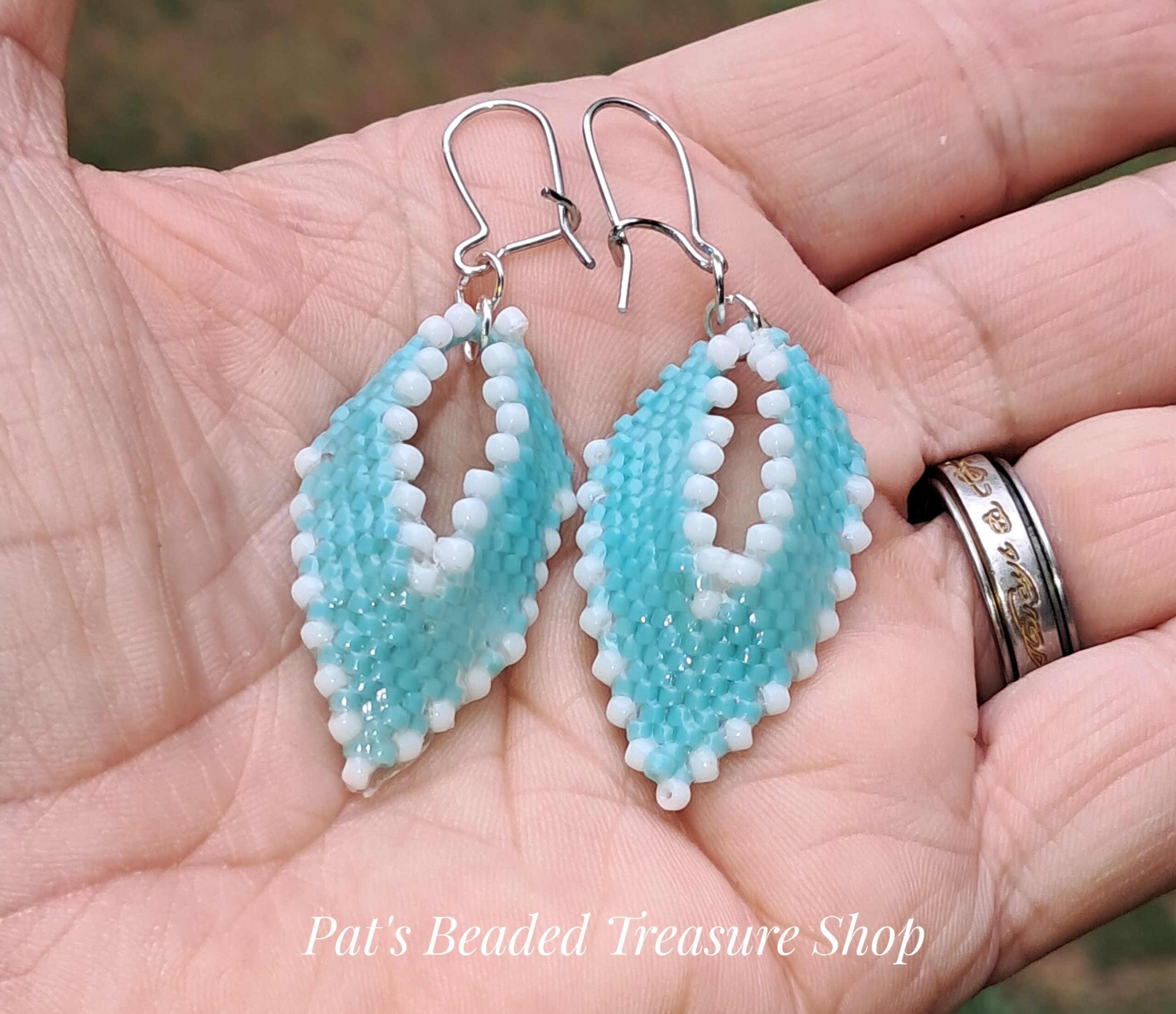Russian leaf earring in seafoam green with stainless leverback ear wires Russian leaf earring in seafoam green with stainless leverback ear wires - image 3