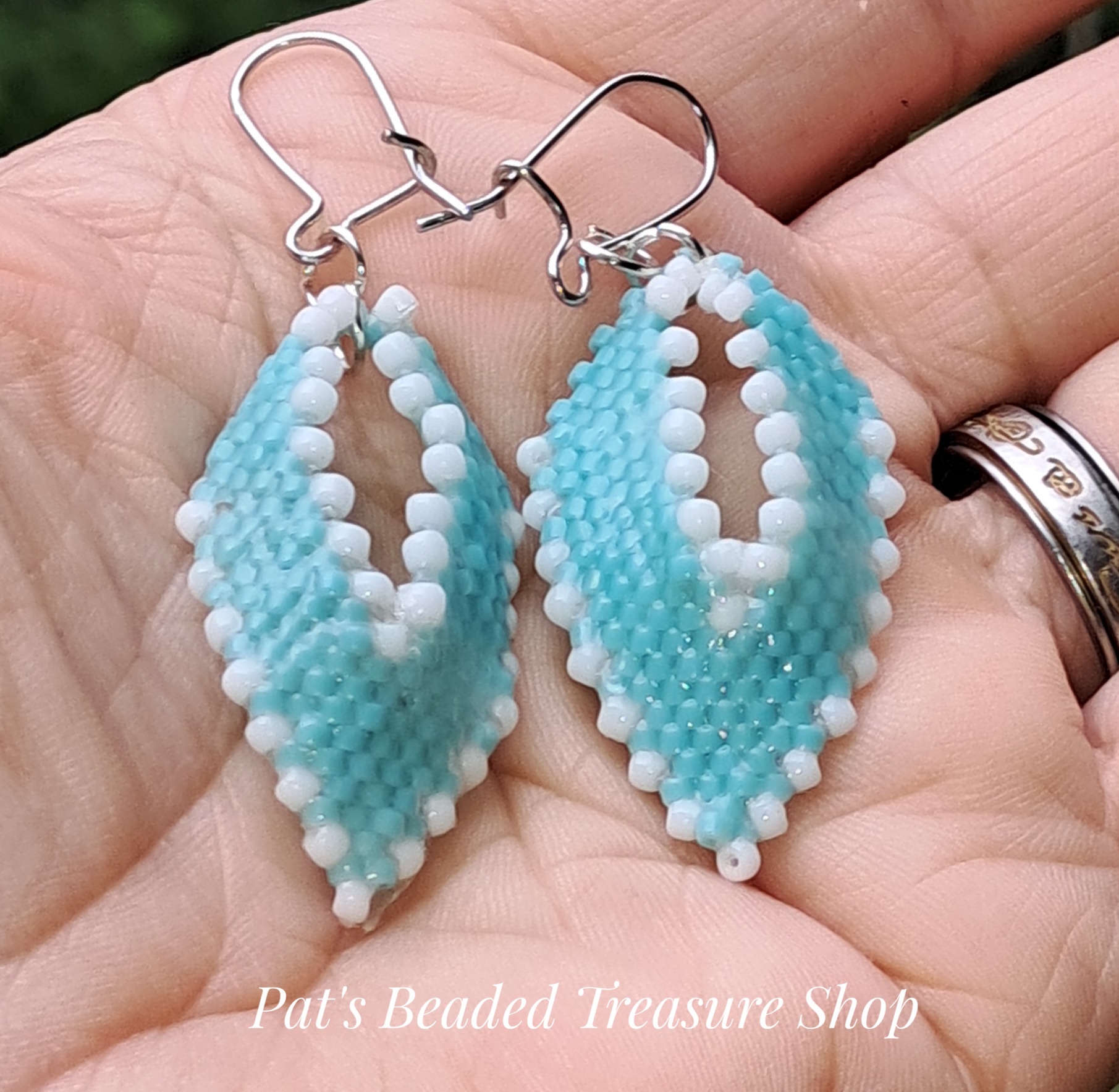 Russian leaf earring in seafoam green with stainless leverback ear wires Russian leaf earring in seafoam green with stainless leverback ear wires - image 4